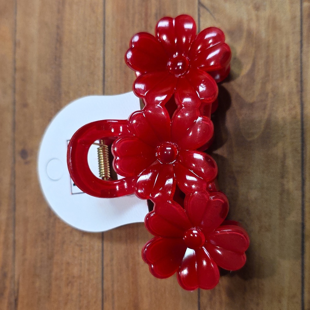 Nicole Red Flower Claw Clip Hair Accessory for Women Cute Acetate
